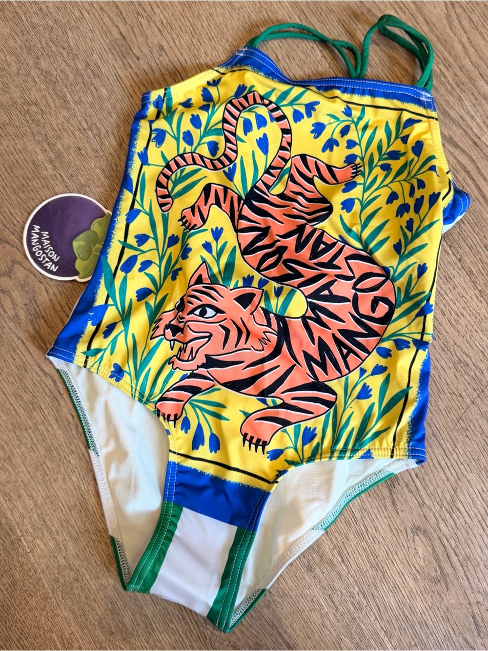 Maison Mangostan NWT girls One-Piece Swimsuit with Pink Tiger Print